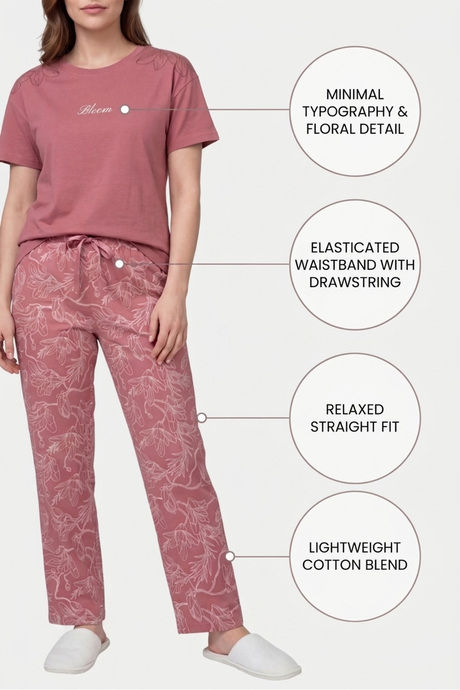 Sweet Dreams Typographic Printed Pyjama Set - Dusty Red — image 3